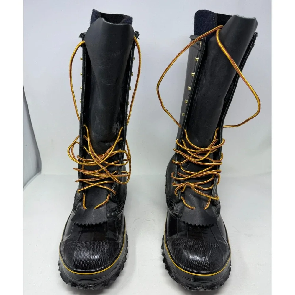 Hoffman LaCrosse Hunting Boots USA Made Size 10 Black Leather Rubber Waterproof